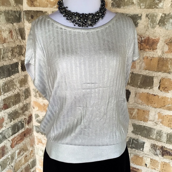 White House Black Market Shimmery Silver Top Size Medium - Y2K Vibes - Picture 1 of 4